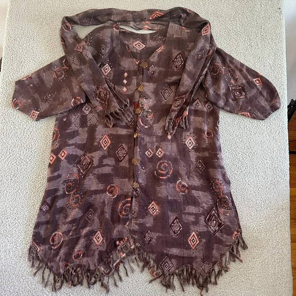 Mamta Kimono Boho Lagenlook Fringe Tribal Scarf Accessory - Picture 13 of 16